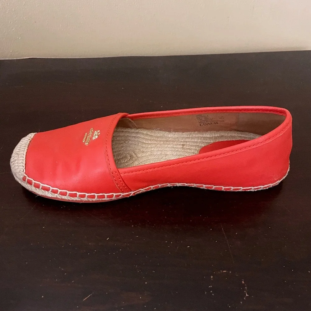 Coach Rhodelle Orange Leather Espadrille Flats Gold Logo Womens 7.5B A8424